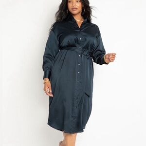 NWT Eloquii Satin Button Down midi Shirtdress